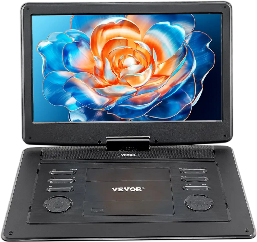 VEVOR Portable DVD Player, 15.6 inch HD Swivel Display Screen, 4.5-5 H Built-in Rechargeable Battery, Dual Speakers, Support Sync TV/USB/SD Card/CD/DVD, Car Charger, AC Power Adapter, Remote Control
