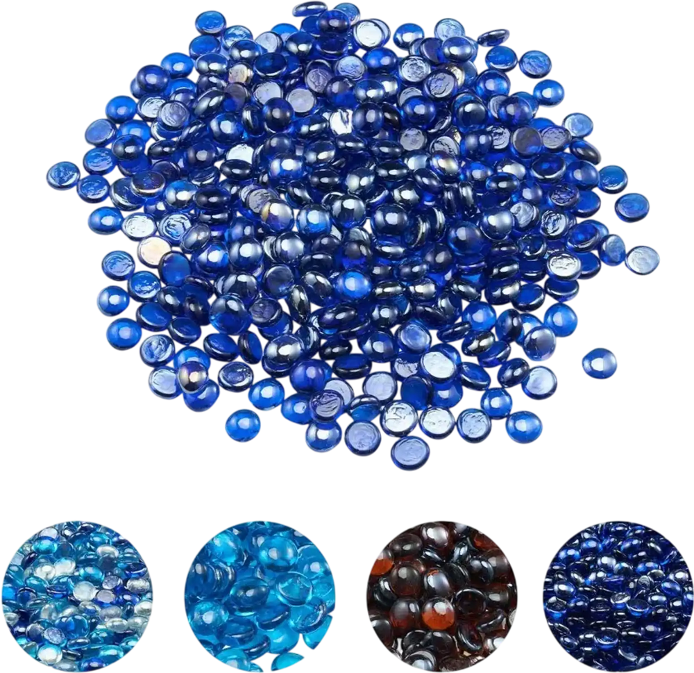 VEVOR Fire Glass, 20LBS / 9KG High-Temperature Resistant Fireplace Rocks, 3/4-Inch / 19.05 mm Reflective & Smokeless Firepit Glass Beads, High Luster Stone Landscaping for Fire Pit Table, Cobalt Blue