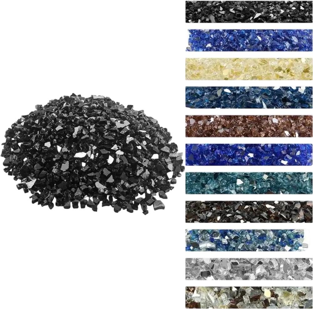 VEVOR Fire Glass, 20 LBS / 9.0 KG High-Temperature Resistant Fireplace Rocks, 1/2-Inch / 12.7 mm Reflective & Smokeless Firepit Glass Rock, High Luster Stone Landscaping for Fire Pit Table, Black