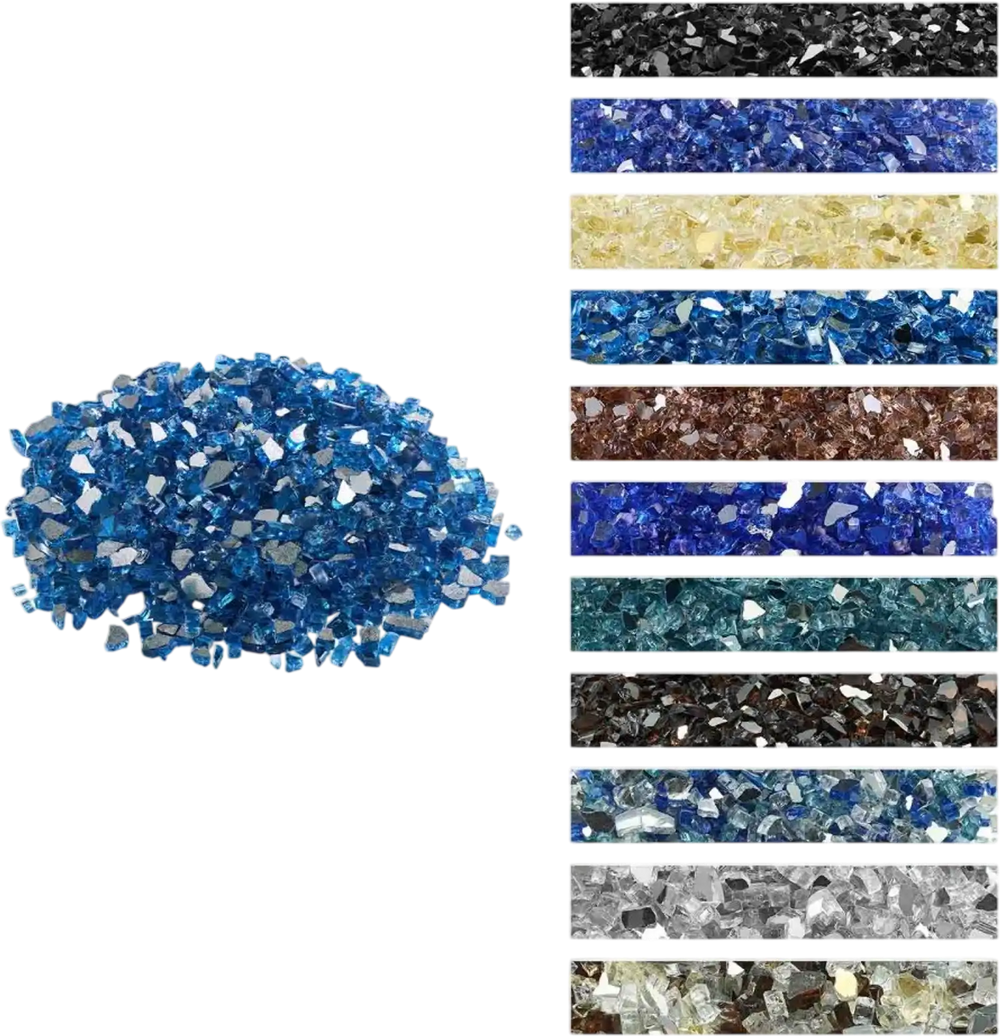 VEVOR Fire Glass, 10LBS / 4.5KG High-Temperature Resistant Fireplace Rocks, 1/2-Inch / 12.7 mm Reflective & Smokeless Firepit Glass Rock, High Luster Stone Landscaping for Fire Pit Table, Pacific Blue