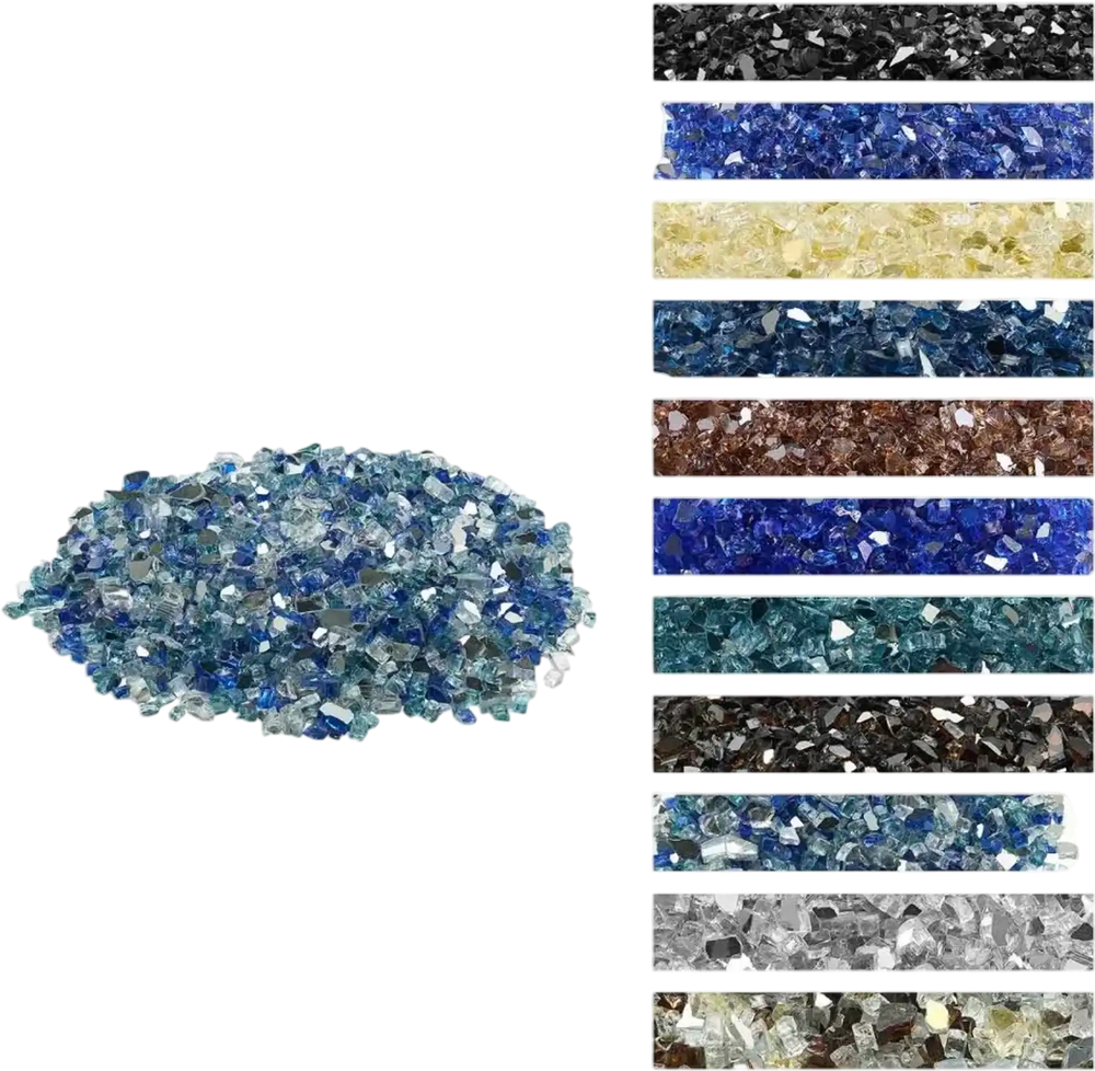 VEVOR Fire Glass, 10 LBS / 4.5 KG Fireplace Rocks, 1/2-Inch / 12.7 mm Reflective Firepit Glass Rock, High Luster & Smokeless Stone Landscaping for Fire Pit Table, Cobalt Blue + Aqua Blue + Clear