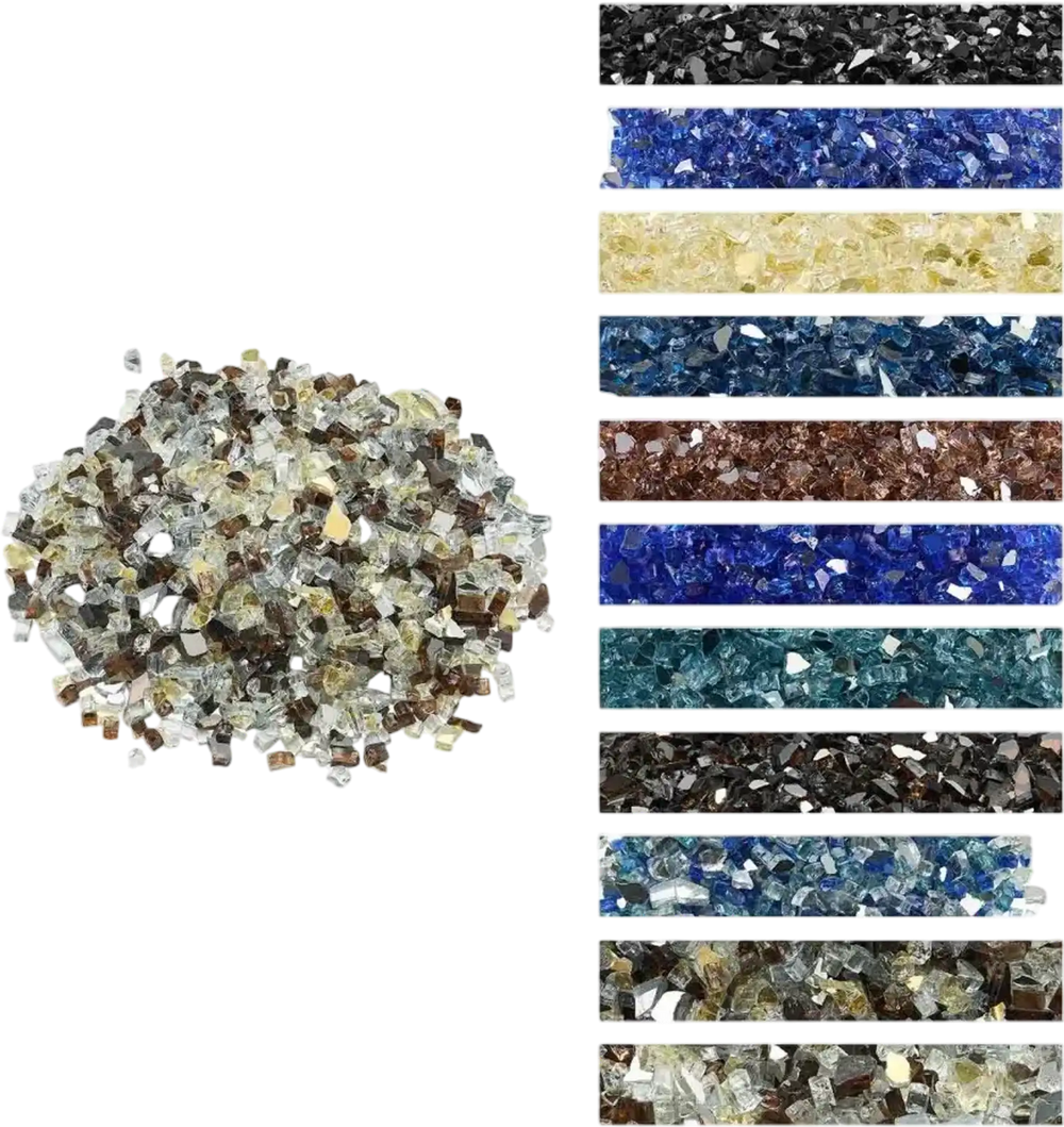 VEVOR Fire Glass, 10 LBS / 4.5 KG High-Temperature Resistant Fireplace Rocks, 1/2-Inch / 12.7 mm Reflective Firepit Glass Rock, High Luster Stone Landscaping for Fire Pit Table, Copper + Clear + Gold