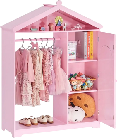 Vevor Kids Dress Up Storage Pink Mirror Armoire Closet New