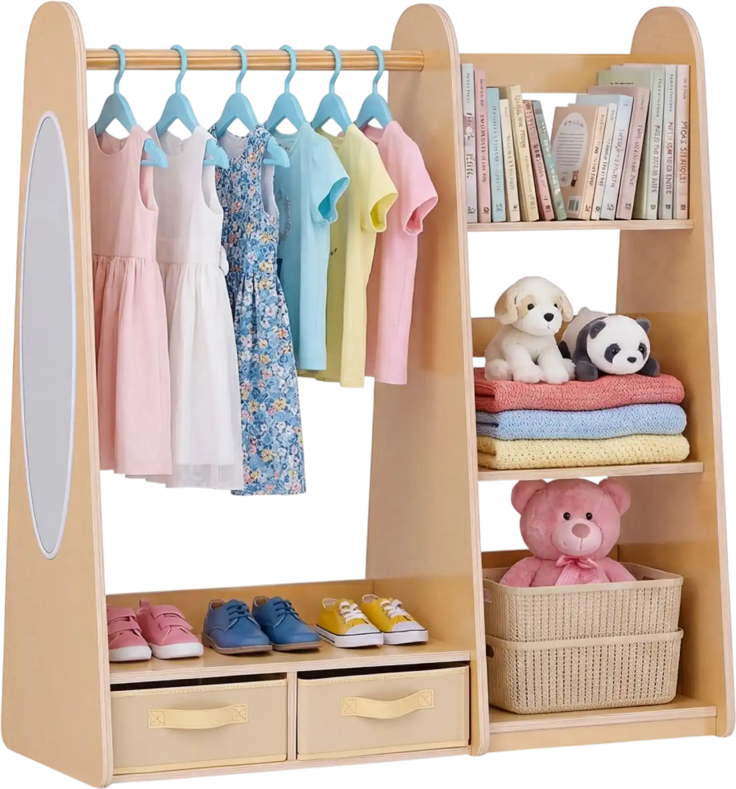 Vevor Kids Dress Up Storage Closet with Mirror Natural New