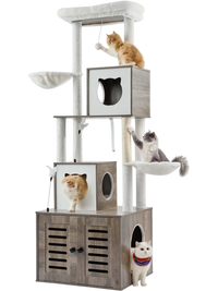 VEVOR Large Cat Tree with Litter Box Enclosure, 72.83 inches Tall, 2-in-1 Cat Tower, Multi-level Cat Condo Furniture with Sisal Scratching Posts, Perches, Hammock, Big Kittens House for Indoor Cats