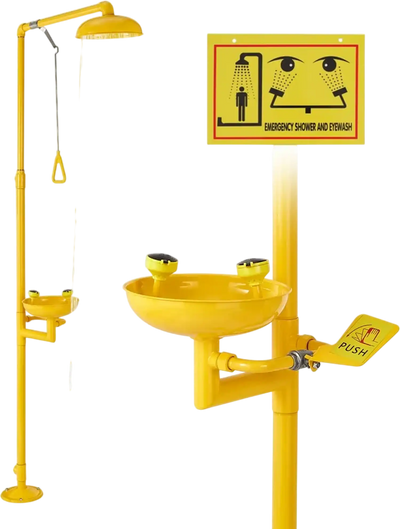 VEVOR Emergency Shower Eye Wash Station, 34.25 x 15.75 x 91.73 Inch 304 Stainless Steel Eyewash and Shower Combination, OSHA-Approved First Aid Eye Wash Station, for Schools, Labs, Factories, Yellow