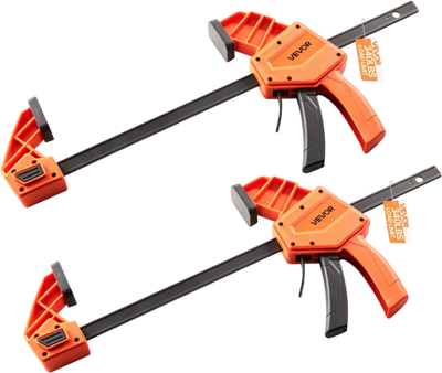 VEVOR Bar Clamps for Woodworking, 2-Pack 12 inch One-Handed Clamp/Spreader, Quick-Grip F-Clamp with 340 lbs Load Limit, Premium Plastic and Carbon Steel, for Woodworking Metal working, Orange + Black