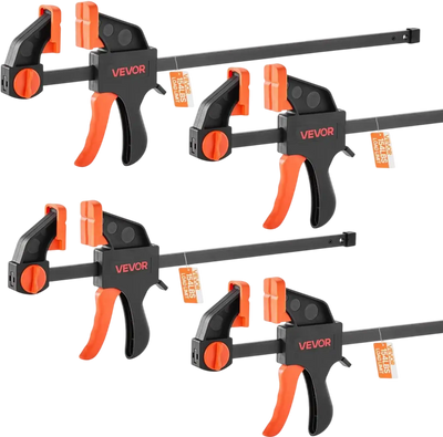 VEVOR Bar Clamps for Woodworking, 2-Pack 12 inch and 2-Pack 6 inch, One-Handed Clamp/Spreader, Quick-Grip F-Clamp with 154 lbs Load Limit, Premium Plastic and Steel, for Woodworking Metal working
