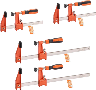 VEVOR Bar Clamps for Woodworking, 2-Pack 6 inch and 2-Pack 12 inch, Lockable F-Clamp with 600 lbs Load Limit, 2-1/2 inch Depth, Cast Iron and Carbon Steel, Wood Clamps for Woodworking Metal Working