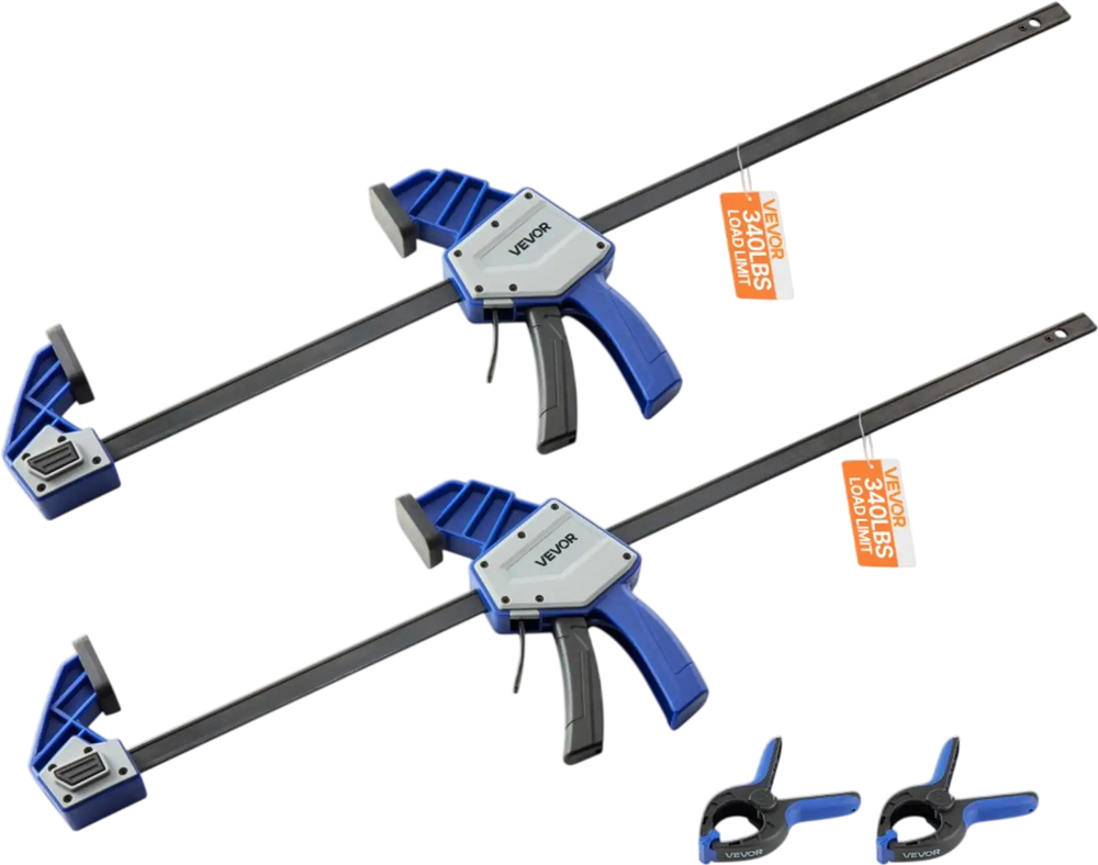 VEVOR Bar Clamps for Woodworking, 2-Pack 24 inch One-Handed Clamp/Spreader, Quick-Grip F-Clamp with 340 lbs Load Limit, Premium Plastic and Carbon Steel, for Woodworking Metal working, Blue + Black