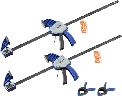VEVOR Bar Clamps for Woodworking, 2-Pack 24 inch One-Handed Clamp/Spreader, Quick-Grip F-Clamp with 340 lbs Load Limit, Premium Plastic and Carbon Steel, for Woodworking Metal working, Blue + Black