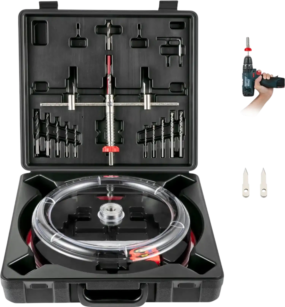 VEVOR Adjustable Hole Saw Cutter Kit, 1-5/8\" to 11-13 /16\" (40-300 mm), Recessed Hole Saw with PC Dust Shield, Two Replaceable Pilot Drill Bits, for Recessed Lights, Ceiling Speakers, Vent Holes