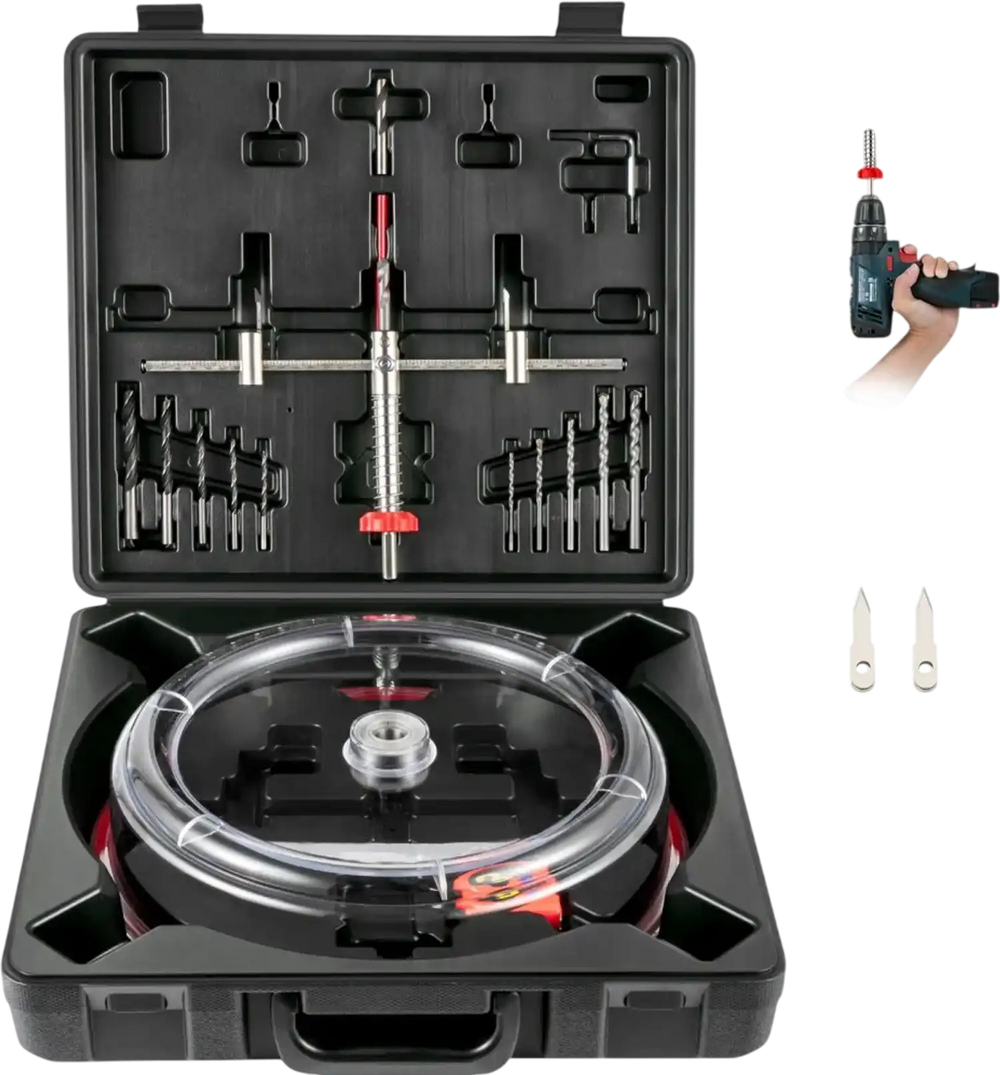 VEVOR Adjustable Hole Saw Cutter Kit, 1-5/8" to 8" (40-200 mm), Two Replaceable Pilot Drill Bits, Twin Blade Recessed Hole Saw with PC Dust Shield, for Recessed Lights, Ceiling Speakers, Vent Holes