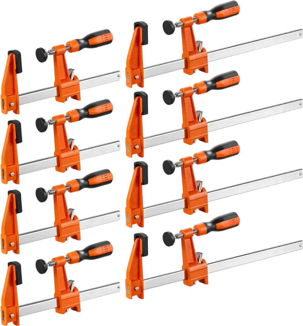 VEVOR Bar Clamps for Woodworking, 8-Pack, 6" and 12" F Clamps, 600 lbs Load Limit, with Plastic Pad and Self-Locking Design, Malleable Iron and Carbon Steel, for Wood Working and Metal Working