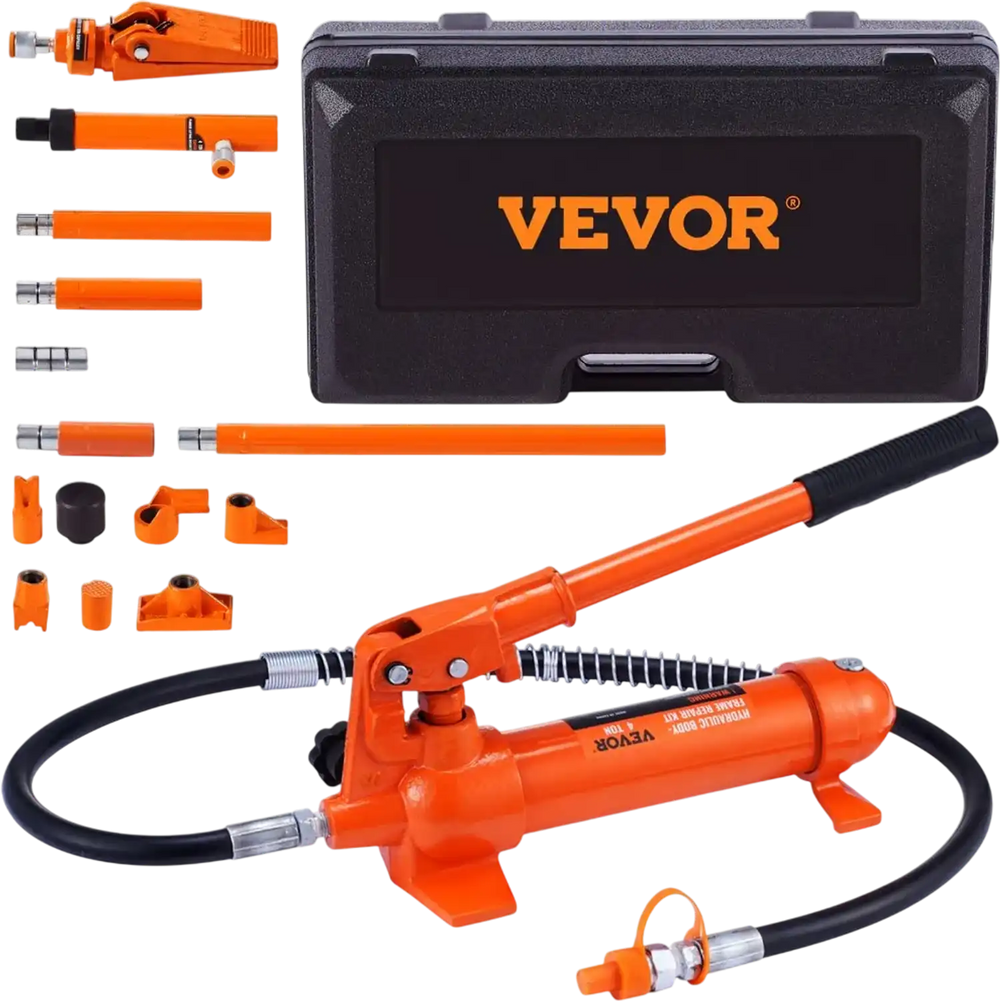 VEVOR 4 Ton Porta Power Kit, Portable Hydraulic Jack with 3.9 ft/1.2 m Oil Hose, Auto Body Frame Repair Kit with Storage Case for Car Repair, Truck, Farm (8800 LBS)