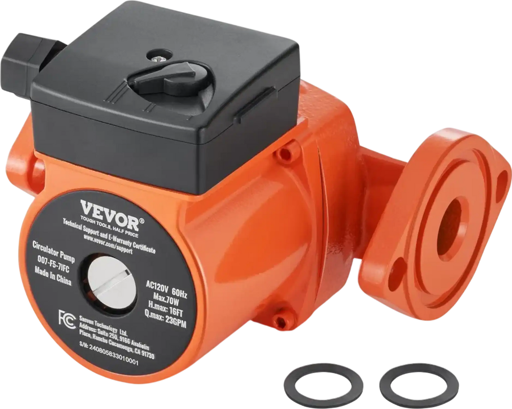 VEVOR 007-F5-7IFC Hot Water Recirculating Pump, 110V, 70W 23 GPM Hot Water Circulation Pump, 1" NPT Flange 3-Speed Circulator Pump, Quiet Operation Circulator Pump for Home Water Heater System