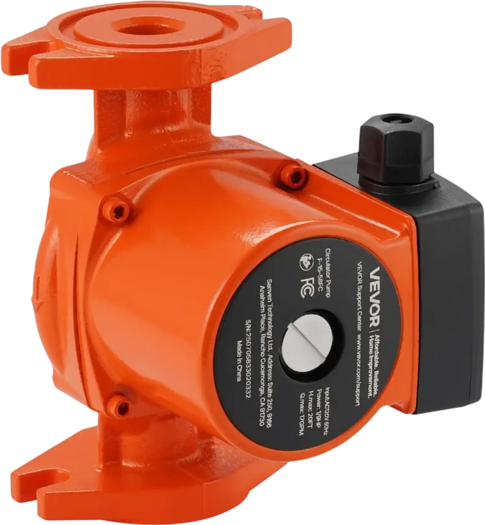 VEVOR F-15-58FC Cast Iron Circulator Pump, 17 GPM, AC 120V 20 ft Hot Water Recirculating Circulation Pump, 1-Inch Flange Connection, 3-Speed Adjustment, Quiet Operation, for Home Water Heating System