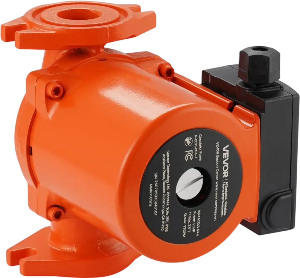 VEVOR F-0011-BF4-J Cast Iron Circulator Pump, 33 GPM, AC 120V 33 ft Hot Water Recirculating Circulation Pump, 1-1/4 in Flange Connection, 3-Speed Adjustment, Quiet Operation, for Home Heating System
