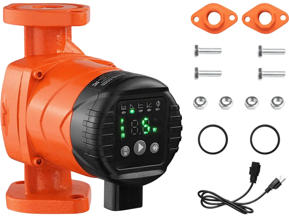 VEVOR F-007E-1F1 High Efficiency Circulator Pump, 16 GPM, 120V 20 ft Cast Iron Hot Water Recirculating Circulation Pump, 1 in Flange Connection, Check Valve, Quiet Operation, for Home Heating System