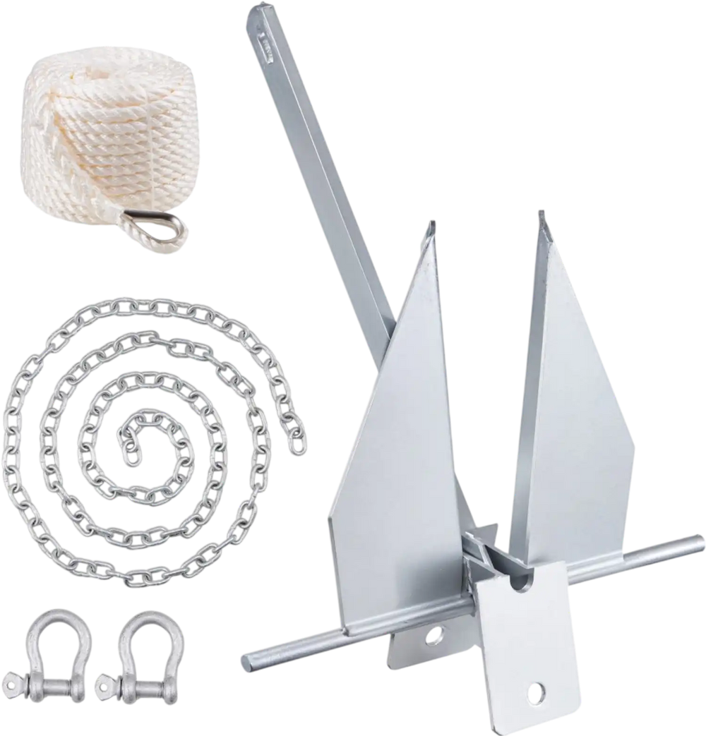 VEVOR Fluke Style Anchor Kit, 8.5 LBS Hot-Dipped Galvanized Steel Fluke Anchor with 7.9' Chain, 75' Rope and Two 0.4" Shackles, Marine Boat Anchor for Small Vessels Under 18', Seas, Rivers and Shores