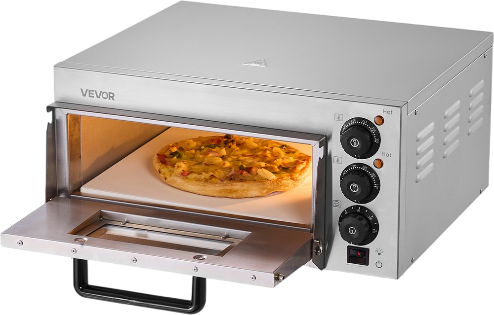 VEVOR Commercial Pizza Oven Countertop, 14-Inch Single Deck Layer, Stainless Steel Electric Pizza Oven with Stone and Handle, Multipurpose Indoor Pizza Maker for Restaurant Home Pretzels Baked