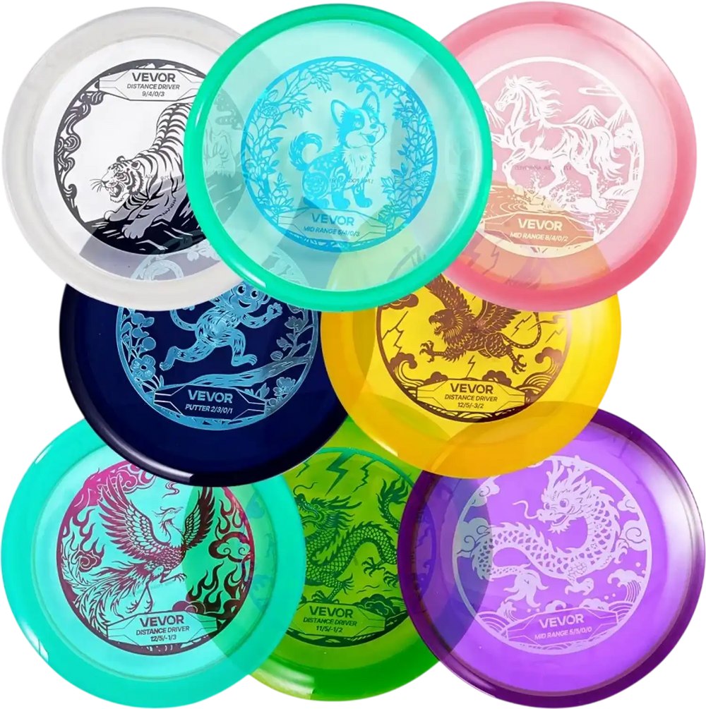 VEVOR Disc Golf Set, 8 Pack Disc Golf Starter Set, Beginners Flying Discs for Full-Body Strength Training, with Putter, Mid-Range, Driver, for Outdoor Backyard, Lawn, Beach, and Park