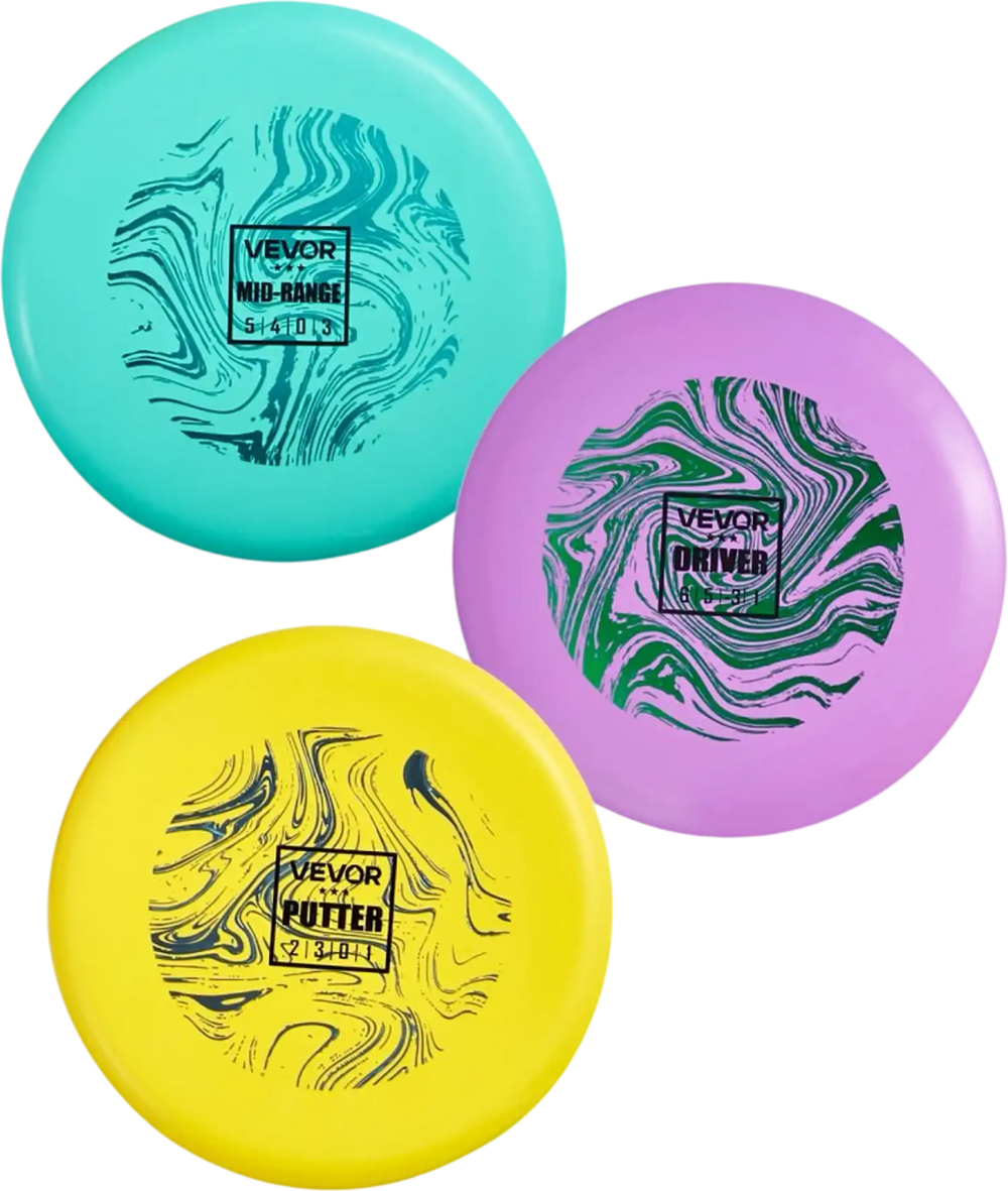 VEVOR Disc Golf Set, 3 Pack Disc Golf Starter Set, Beginners Flying Discs for Full-Body Strength Training, with Putter, Mid-Range, Driver for Outdoor Backyard, Lawn, Beach, and Park