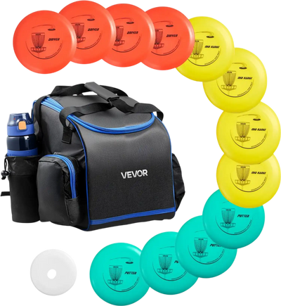 VEVOR Disc Golf Set, 12 PCS Flying Discs for Beginners, Disc Golf Starter Set, with Putter, Mid-Range, Driver, Including Mini Marker, Portable Backpack, for Outdoor Backyard, Lawn, Beach, and Park