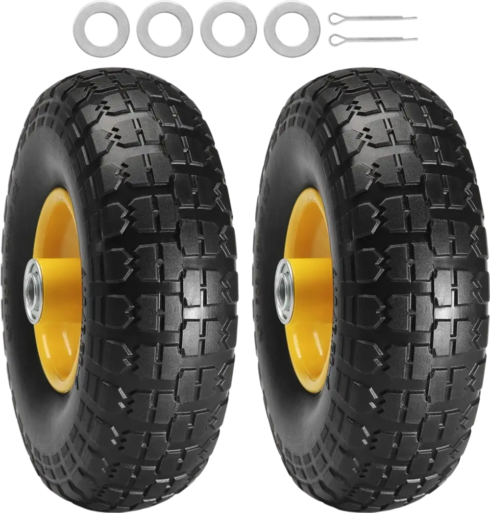 VEVOR Solid PU Run-Flat Tire Wheel, 10", 2-Pack, 400 lbs Dynamic Load, 450 lbs Static Load, Flat Free Tubeless Tires and Wheels for Hand Truck, Utility Cart, Dollies, Garden Trailers, Various Carts