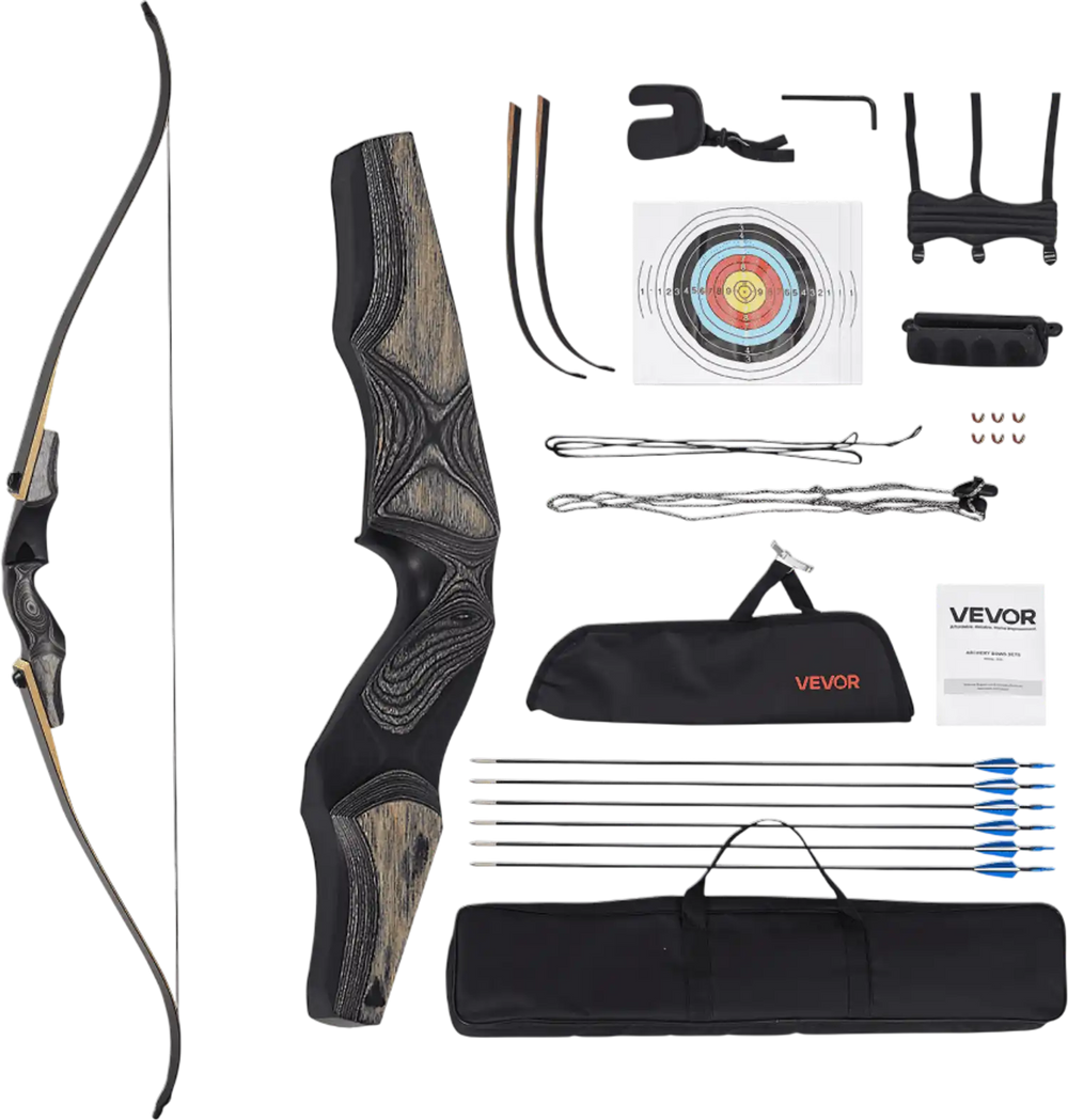 VEVOR Recurve Bow and Arrows Kit, 60 inch Wooden Takedown Bows, Right Handed Ergonomic Archery Recurve Bow Package, Longbow for Outdoor Target Training Practice Hunting, Beginners to Advanced, 30 lbs