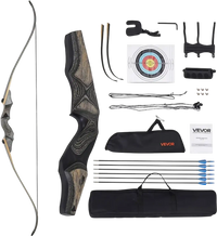 VEVOR Recurve Bow and Arrows Kit, 60 inch Wooden Takedown Bows, Right Handed Ergonomic Archery Recurve Bow Package, Longbow for Outdoor Target Training Practice Hunting, Beginners to Advanced, 45 lbs