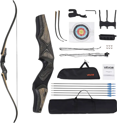 VEVOR Recurve Bow and Arrows Kit, 60 inch Wooden Takedown Bows, Right Handed Ergonomic Archery Recurve Bow Package, Longbow for Outdoor Target Training Practice Hunting, Beginners to Advanced, 50 lbs