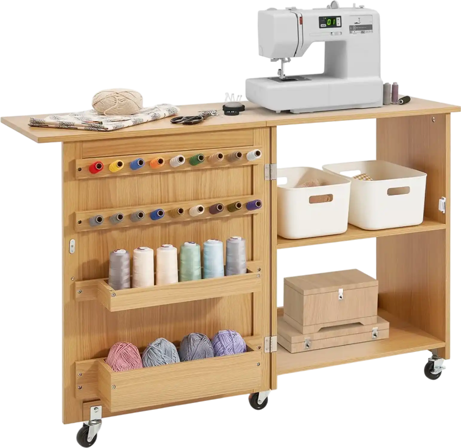 Vevor Sewing Table Folding Storage Cabinet with Wheels and Shelves New