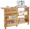 VEVOR Folding Sewing Table, Multipurpose Sewing Machine Table with Compact Design, Wheels, Shelves, Storage Trays, Wooden Pegs, and Magnetic Doors, Sewing Desk Cabinet for Sewing Machine, Wood Color