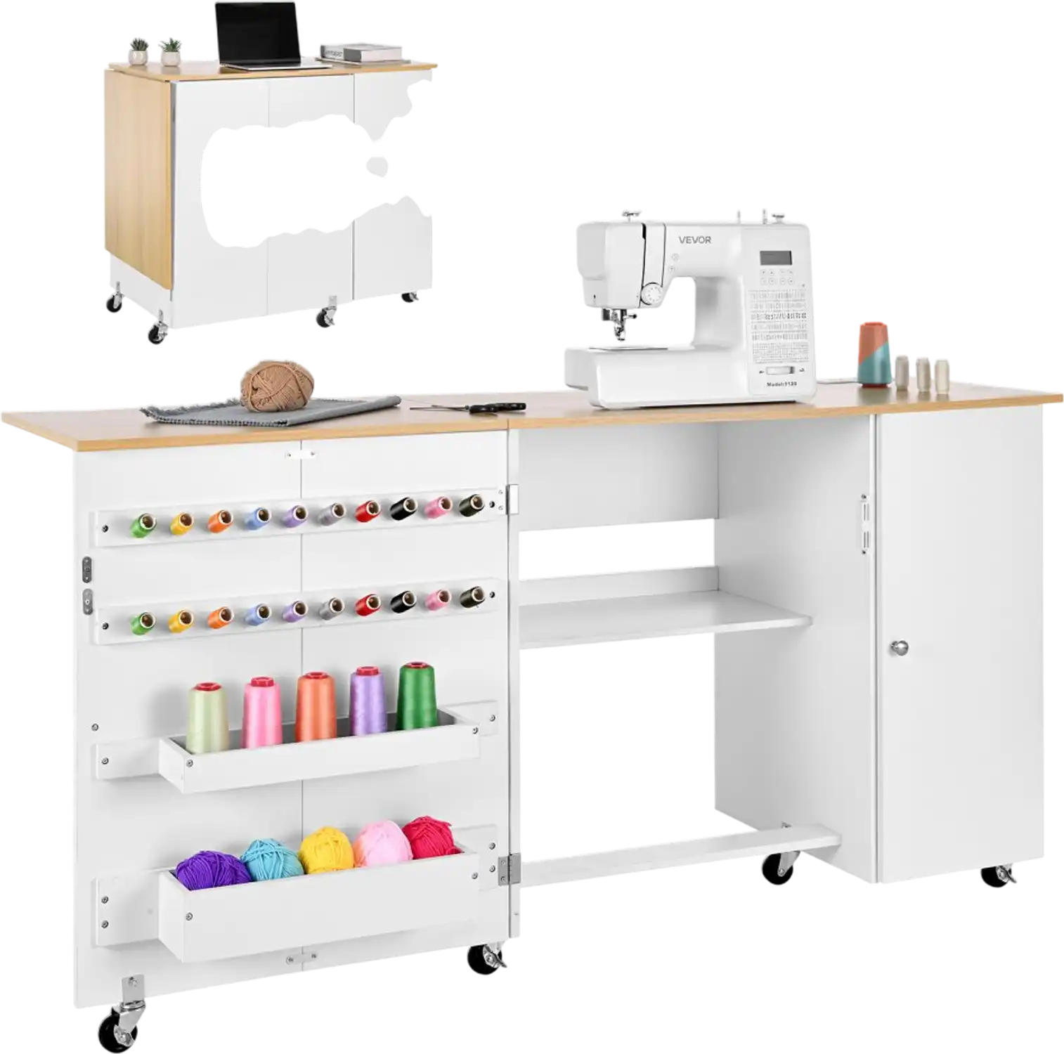 Vevor Sewing Table Folding Cabinet Craft Station with Charging Station 62