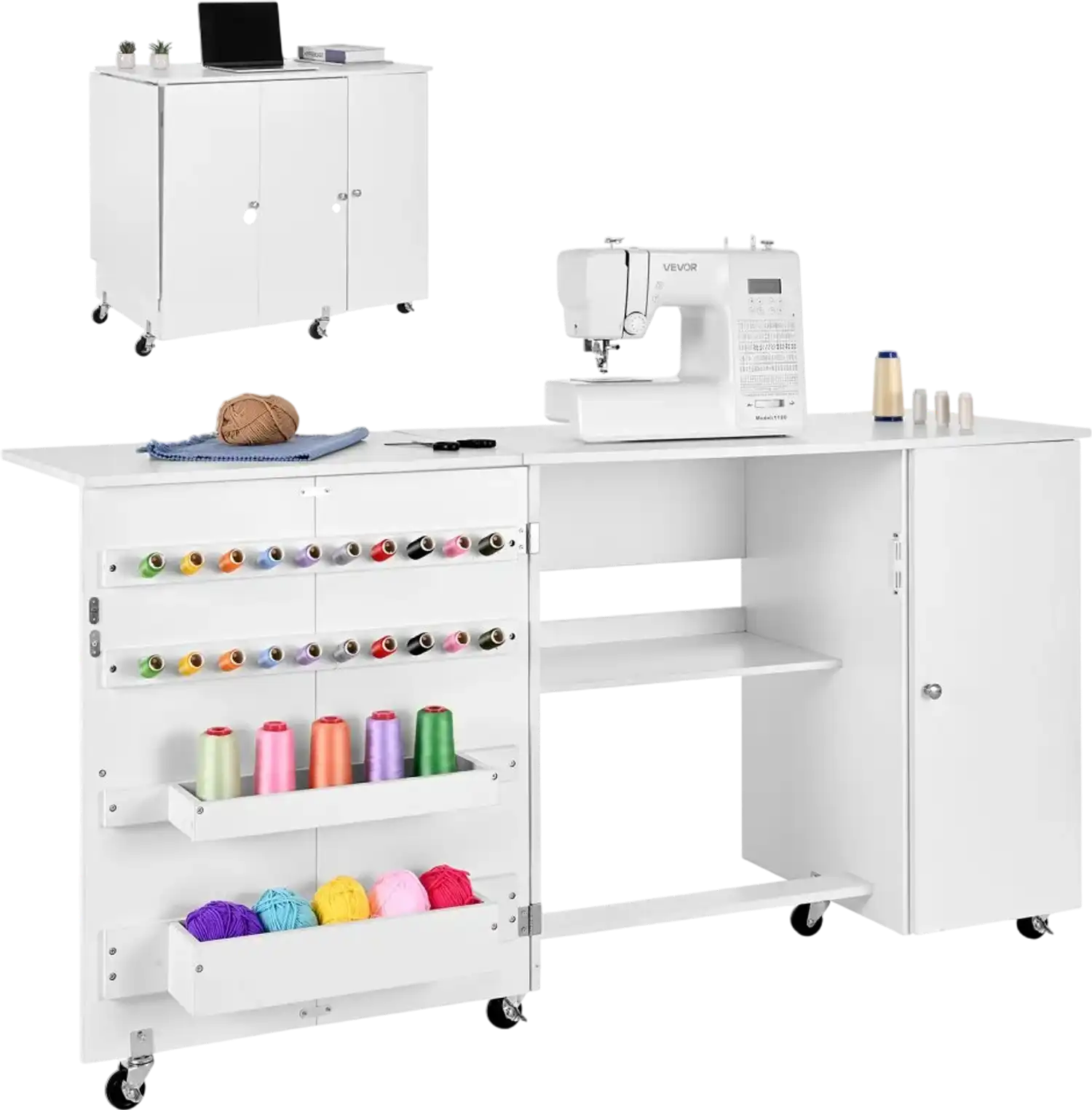 Vevor Sewing Table Folding Craft Station with Storage White New