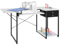 VEVOR Sewing Table, Multipurpose Sewing Machine Table with Drawers, Foldable Side Shelf, Adjustable Shelf, Steel Legs, Computer Desk for Home, Fashion Studio, Art Studio, Educational Institution