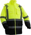 VEVOR High Visibility Reflective Safety Jacket, Waterproof Safety Hoodie, Work Construction Coat with Pockets for Men & Women, Rain Gear Meet ANSI & Class 3, Hi Vis Yellow Coat with Black Bottom, L
