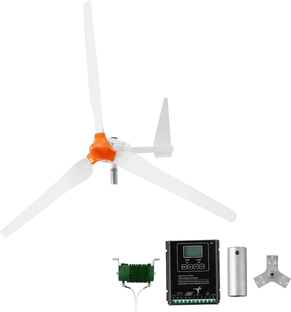 VEVOR 1500W 24V Wind Turbine Generator, 3-Blade Wind Turbine Kit with Wind/Solar Hybrid Controller, Efficient 3-Phase AC Permanent Wind Power Generator for RV Boat Home Farm (Tower Pole Not Included)