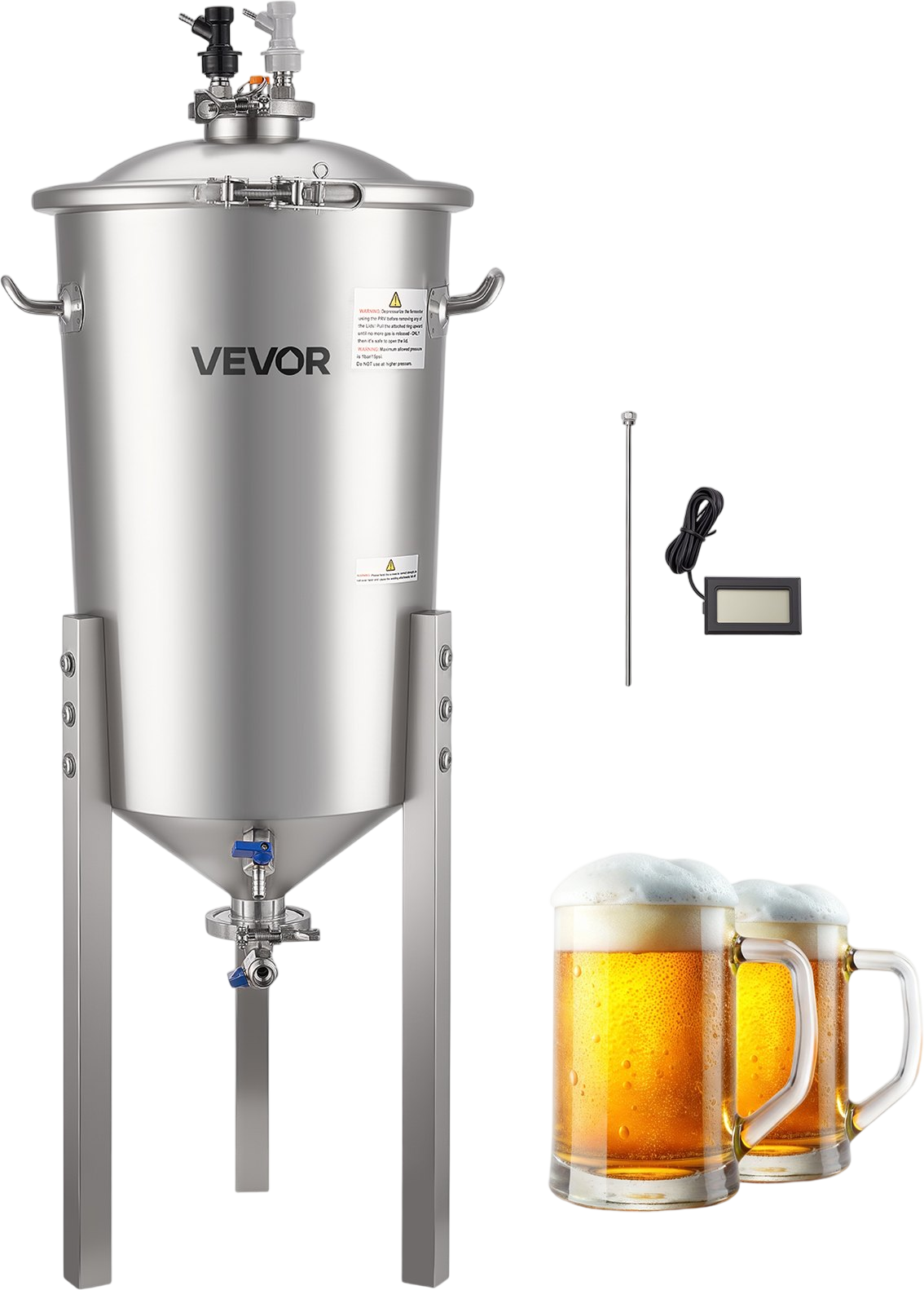 Vevor Pressure Fermenter 8 Gal. 15 PSI Conical Brewing Bucket Stainless Steel New