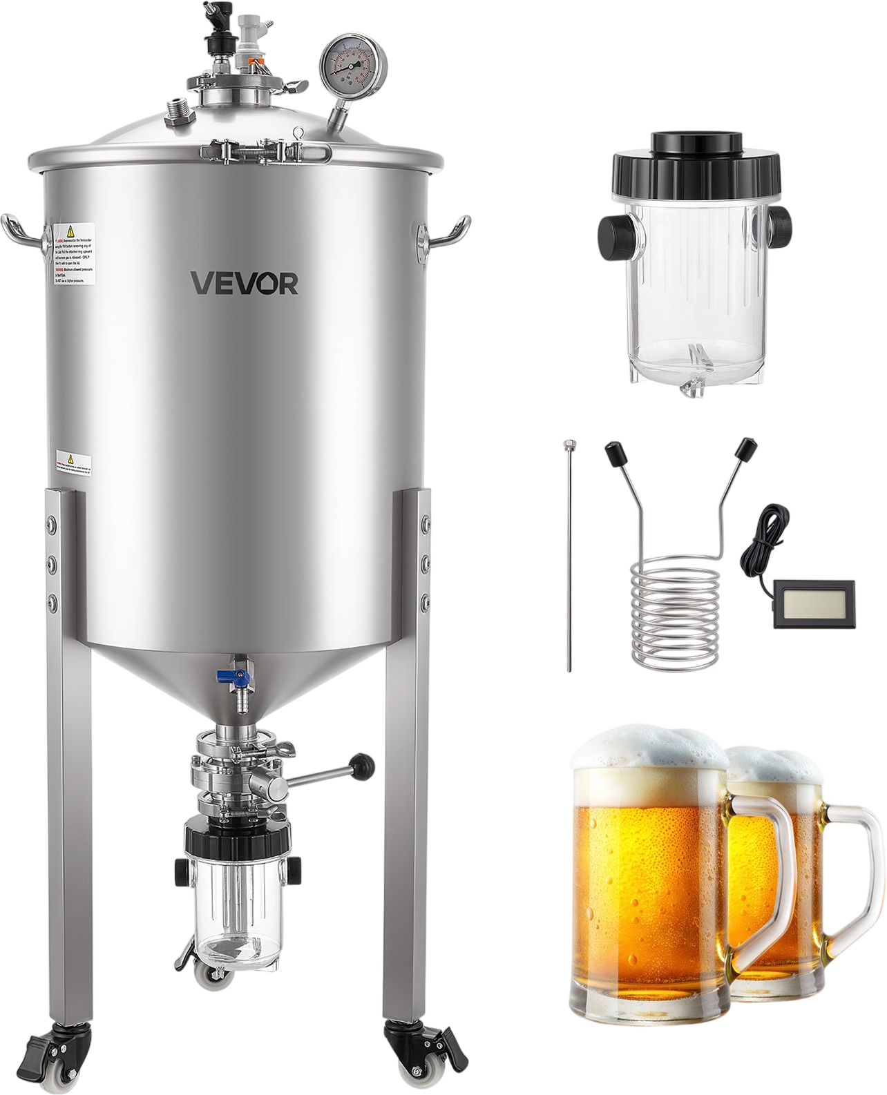 Vevor Pressure Fermenter 16 Gal. 15 PSI with Cooling Coil Collection Bottle New