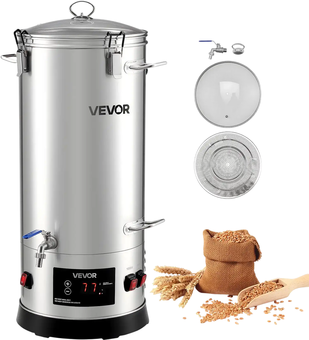 VEVOR Beer Brewing Equipment, 8 Gal/30L 304 Stainless Steel Home Beer Brewer,1500W All-in-One Home Brewing Kit with Tall strainer, Integrated Inner Barrel & Reinforced Handle