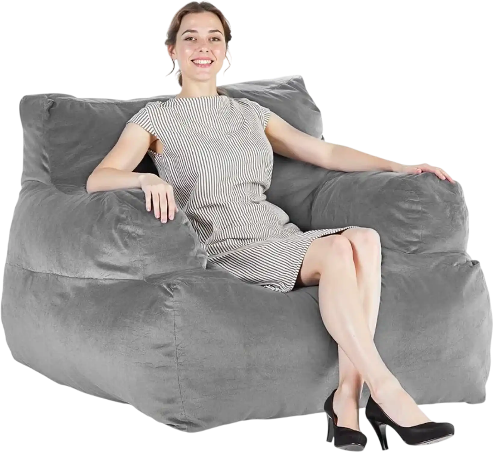 Vevor Bean Bag Chair Fluffy Plush Foam Sofa with Armrests for Adults Gray New