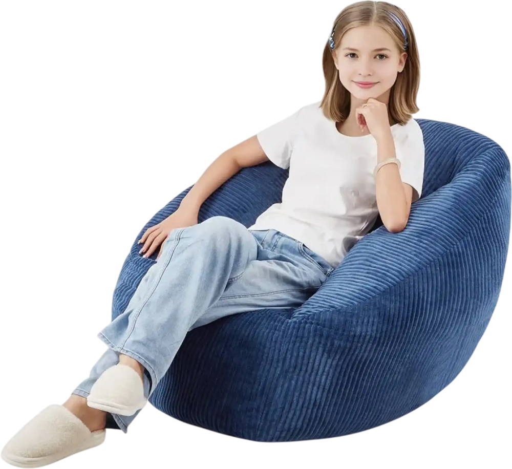 VEVOR Bean Bag Chair, 3 feet Bean Bag Chair with Soft Armrests and Storage Pocket, 25D Memory Foam Filled with Soft Teddy Velvet Cover, Bean Bag for Bedroom or Playroom, Blue