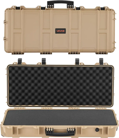VEVOR Hard Rifle Case, Lockable Rifle Case with 4 Layers Pre-cut Foams, 36 in Gun Storage with Wheels, IP67 Waterproof & Dustproof Pistol Storage Cases for Rifles, Shotguns, Airsoft Guns, Khaki