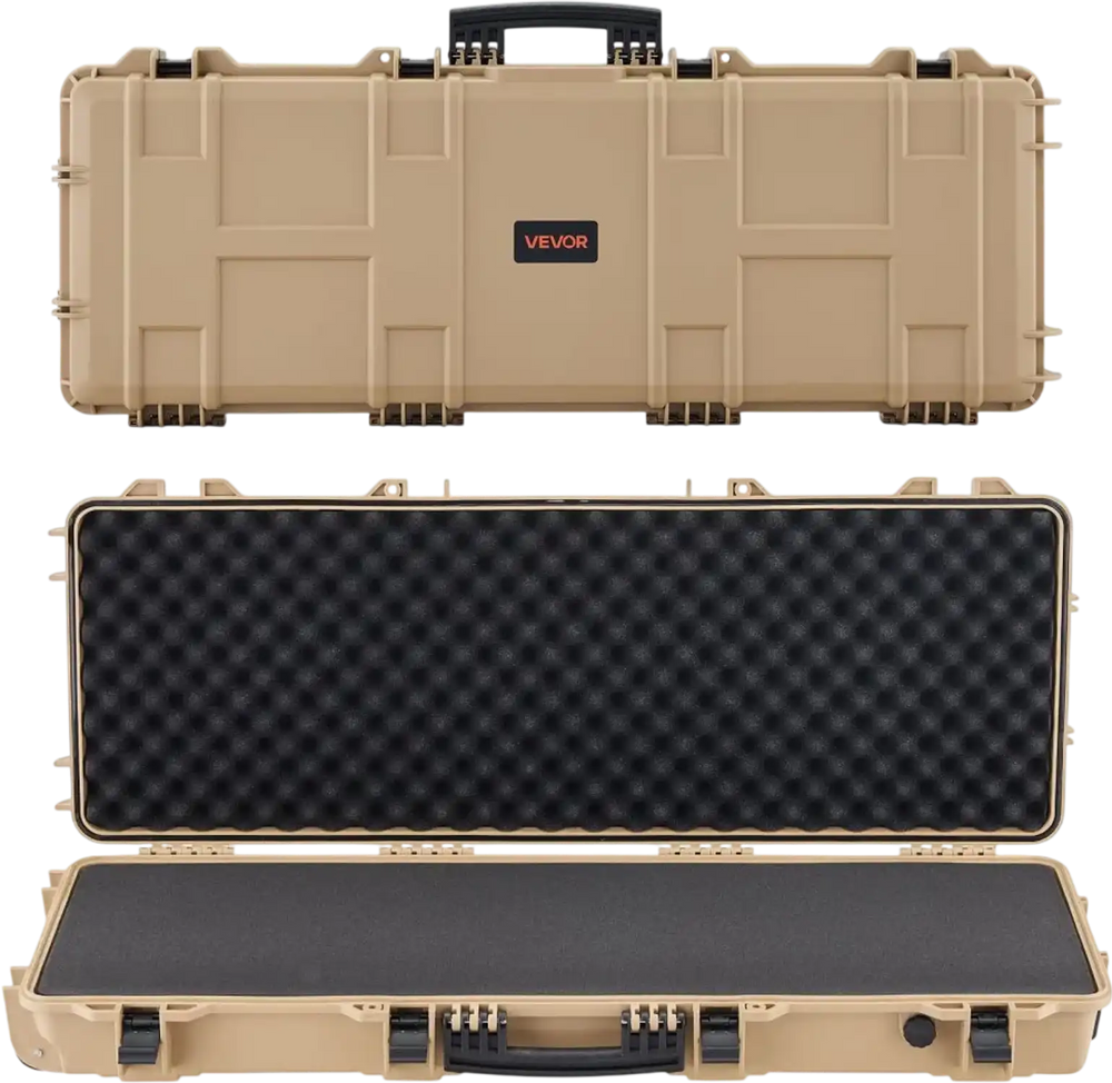 VEVOR Hard Rifle Case, Lockable Rifle Case with Pre-cut Foams, 42 in Movable Gun Storage with Wheels, IP67 Waterproof & Dustproof Pistol Storage for Rifle, Shotgun, Airsoft Gun, Khaki