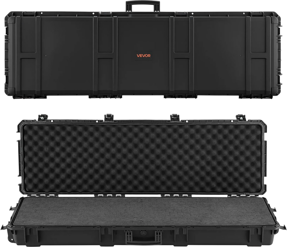 VEVOR Hard Rifle Case, Lockable Rifle Case with Detachable XPE Foam, 50 in Gun Storage with Wheels, IP67 Waterproof & Dustproof Pistol Storage Cases for Rifles, Shotguns, Airsoft Guns, Black