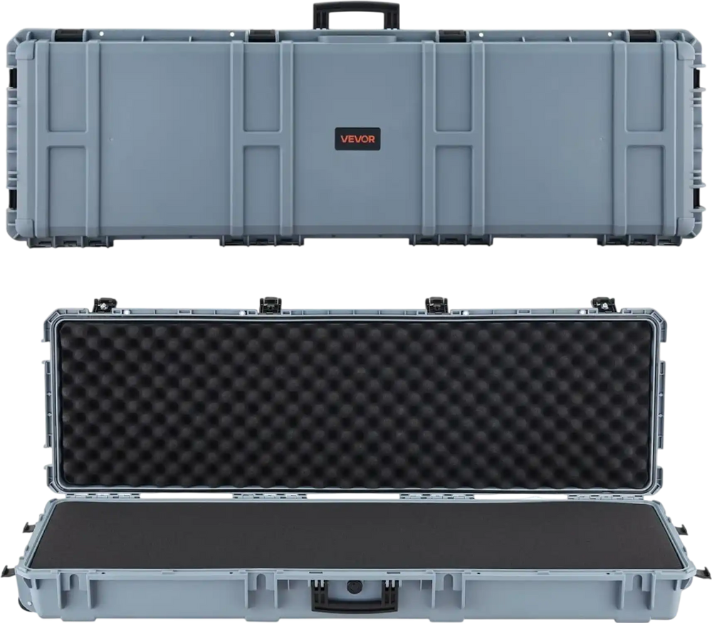 VEVOR Hard Rifle Case, Lockable Rifle Case with Pre-cut Foams, 52 in Gun Storage with Wheels, Heavy Duty IP67 Waterproof & Dustproof Pistol Storage Cases for Rifles, Shotguns, Airsoft Guns, Grey