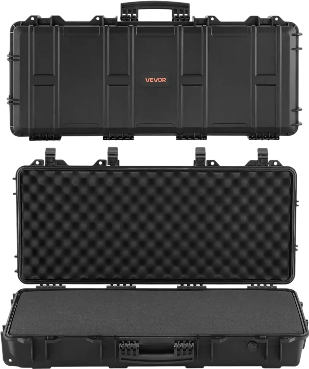 VEVOR Hard Rifle Case, Lockable Rifle Case with 4 Layers Pre-cut Foams, 36 in Gun Storage with Wheels, IP67 Waterproof & Dustproof Pistol Storage Cases for Rifles, Shotguns, Airsoft Guns, Black