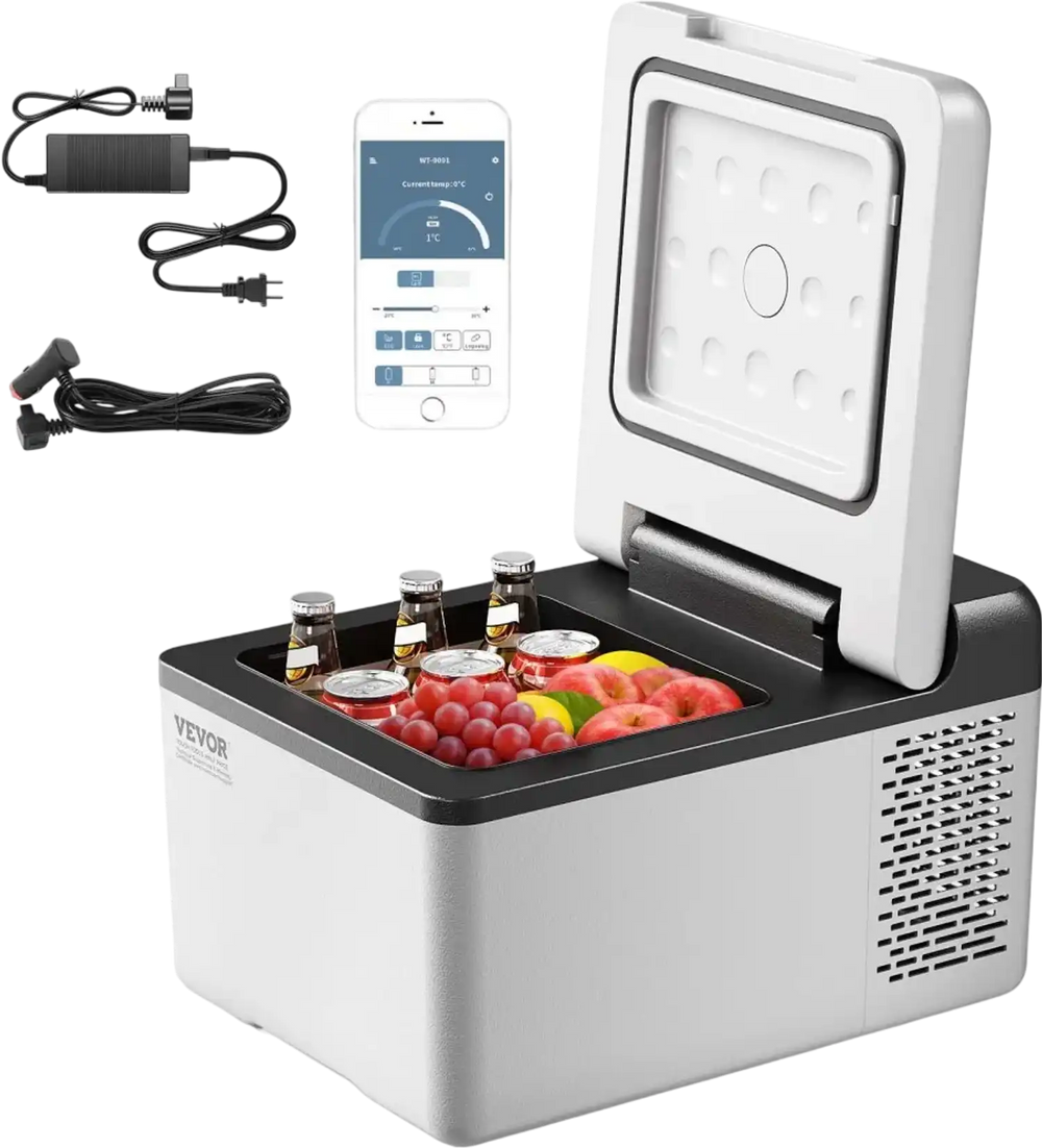 VEVOR 12 Volt Refrigerator 10 Qt, Portable Mini Freezer (-4℉~68℉) with APP Control Car Compressor Fridge Cooler 12V/24V DC and 110-220V AC For Camping, Road Trip, Travel, Outdoor and Home